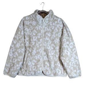 All in Motion Animal Print Sherpa Jacket Ivory Beige M Relaxed Zip Up Casual